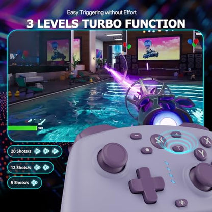 Wireless Switch Controller for Switch/Switch 2/Lite/OLED/PC Controller with Adapter, Purple Switch Controller with Hall Joysticks & Hall Triggers, Switch Pro Controller with Wake-up, 2 Back Programmable Buttons, Turbo Function