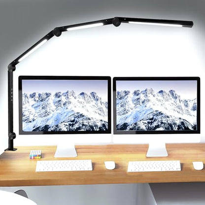 LED Desk Lamp with Clamp & Flexible Arm - 3 Light Sources, 4 Color Modes & 5 Brightness Levels, Eye-Caring Table Light with Memory Function - color: Black-4j3D
