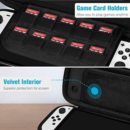Fintie Slim Carrying Case for Nintendo Switch OLED Model 2021/Switch 2017 - [Slim Fit] Shockproof Protective Travel Storage Bag with 10 Game Cartridges, Darknight - color: Darknight
