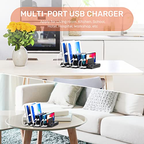 Alxum 10 Port USB Charging Station, 60W Mobile Charging Station with Multi-Port USB Fast Charger Stand for Mobile Phone, Tablet and More,Black - size: 60W (10 Ports)