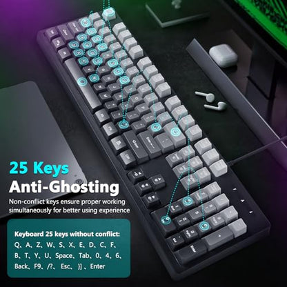HUO JI Wired Gaming Keyboard with RGB LED Backlit, Floating Keys, Membrane with Mechanical Feeling, Spill Resistant, Ergonomic for Xbox, PS Series, Desktop, Computer, PC, Gradient Gray - color: Grey