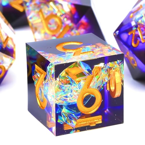 Resin dice Set, Dungeons and Dragons polyhedral DND dice Set, Suitable for Role-Playing Game RPG Explorer Magic: The Gathering Pioneer Game DND dice Set (7 Pieces) - color: Resin-dream Purple