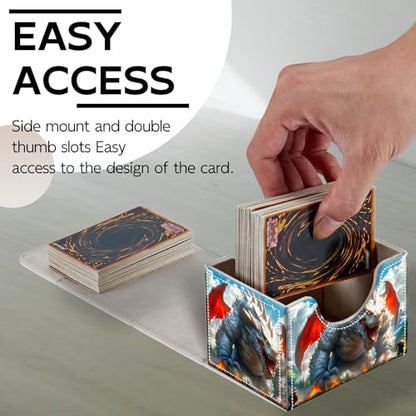 Trading Card Storage Box, Holds 100+ for MTG Cards, PU Leather with Magnetic Closure, Giant White Dragon Mountain Battle Durable Deck Box for Magic the Gathering, Trading Card Games - color: Giant White Dragon Mountain Battle