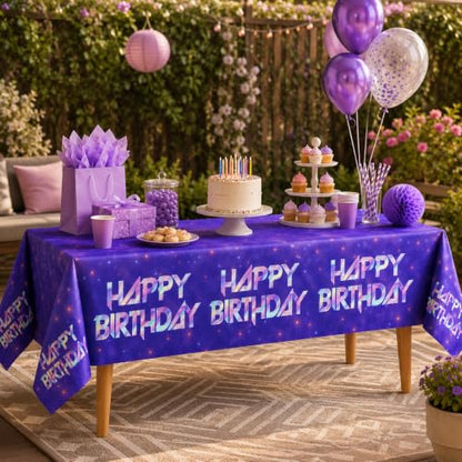 IndoTribe, 2Pcs Puprle Plastic Table Cloth Disposable 108x54 Inch Iridescent Holographic Plastic Waterproof Tablecloths Plastic Table Cover Concert Birthday Party Decorations Table Cloth Rectangle - color: Purple