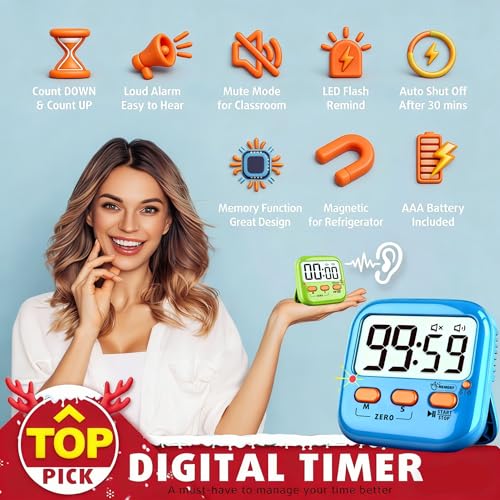 2 Pack Digital Timer for Kids, Magnetic Kitchen Timers for Cooking, Egg, Teachers, Classroom, Study, Exercise, Oven Baking - AAA Battery Included