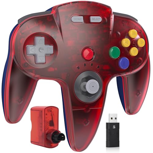 2 Pack Wireless N64 Controller for Switch 1 & 2,N64 Console,Lemon/Clear Red | (Built-in Vibration) (Rechargeable) (3D Analog Stick), 2.4 GHz USB & N64 Receiver Made for Switch Online, Windows PC, macOS - color: Two Pack Lemon/Clear Red