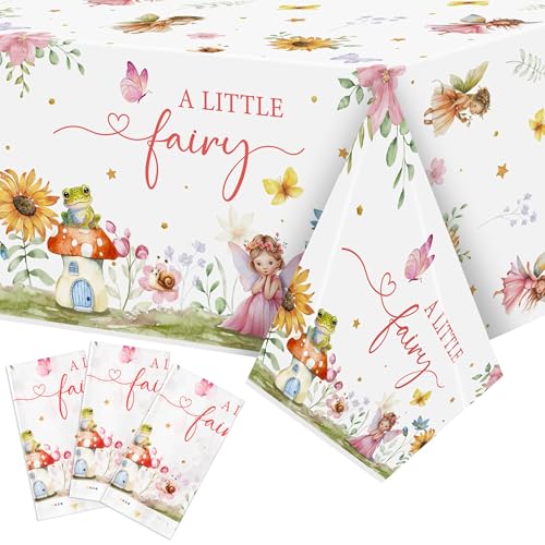 Fairy Party Tablecloths - 3Pcs A Little Fairy Party Table Covers Decorations, Floral Girls Themed Rectangular Plastic Disposable Table Cloth Decor for Kids Girls Birthday Baby Shower Supplies - color: Fairy
