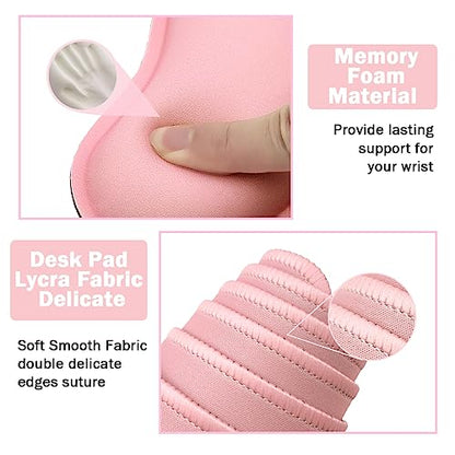 4-in-1 Large Gaming Mouse Pad, Keyboard Wrist Rest Pad & Wrist Support Mousepad Set, Extended Desk Pad Waterproof Desk Mat for Home Office Study Game-Pink - color: Pink