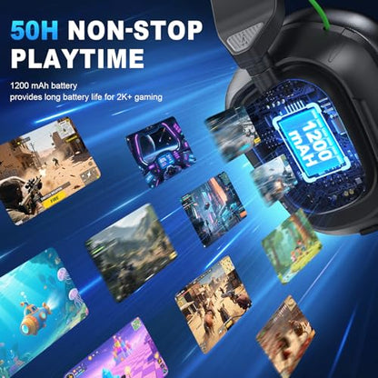 2.4GHz Wireless Gaming Headset for Switch, PS4, PS5, PC, Ultra-Low Latency, Lossless Bluetooth Gaming Headphones with Noise-Canceling Mic, 50+ Hr Battery for Atari 2600 Accessories - color: Jet Black