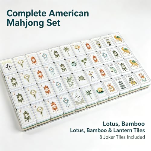 Mahjong Tile Set, 4-Layer American Mahjong Tiles with 50 Chips,3 Dice & Blue Printed Carrying Bag Case, 160 Pcs Mahjong Sets with Acrylic Engraving for Home, Travel & Game Nights - color: Brown