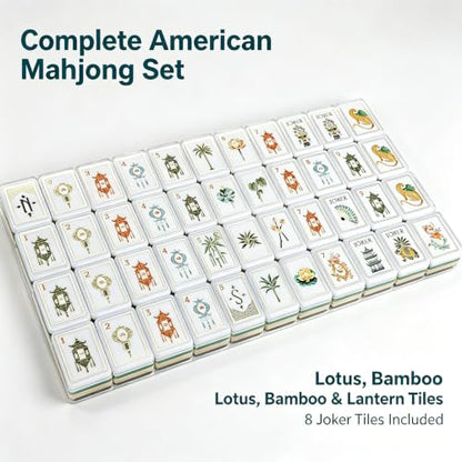Mahjong Tile Set, 4-Layer American Mahjong Tiles with 50 Chips,3 Dice & Blue Printed Carrying Bag Case, 160 Pcs Mahjong Sets with Acrylic Engraving for Home, Travel & Game Nights - color: Brown
