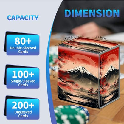Card Deck Box for Trading Cards,MTG Commander Deck Box Fits 100+ Single Sleeved Cards,Leather Magnetic Card Storage Box for YuGiOh TCG CCG Cards,Red Japanese Hills - color: Red Japanese Hills