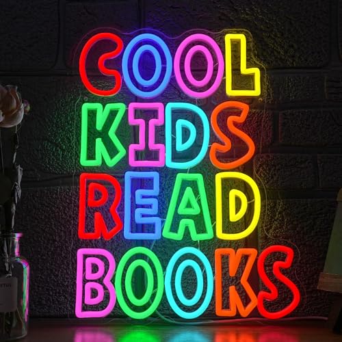 Cool Kids Read Books Neon Sign for Wall Decor Reading Letters Neon LED Light USB Powered Book LED Light Sign for Classroom Library School Girls Boys Room(12.6 * 16.54In) - style: Cool Kids Read Books
