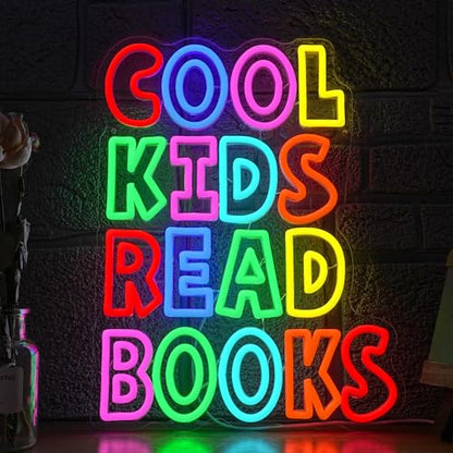 Cool Kids Read Books Neon Sign for Wall Decor Reading Letters Neon LED Light USB Powered Book LED Light Sign for Classroom Library School Girls Boys Room(12.6 * 16.54In) - style: Cool Kids Read Books