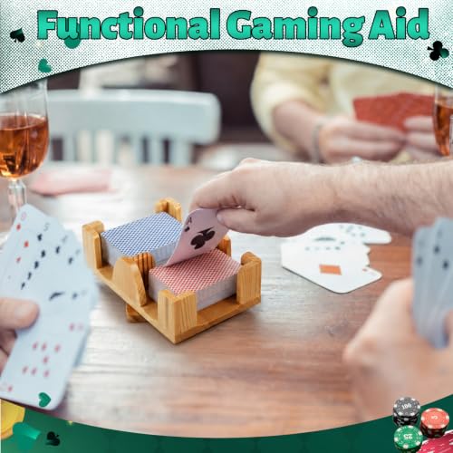 Kathfly Upgraded 4 Decks Wood Playing Card Holder 360° Rotating, Canasta Card Holder Tray Organizes, Poker, Games, Smooth Rotate Design & Easy Access, Balance & Stability(Wood Color) - style: 4 Decks