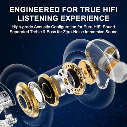 In Ear Monitor Headphones Dual Magnetic Dynamic Driver IEM with Mic, Black | Hybrid Banlance Armature with Dynamic in Ear Headphones IEM Earphones Gaming Earbuds - color: H89-Black