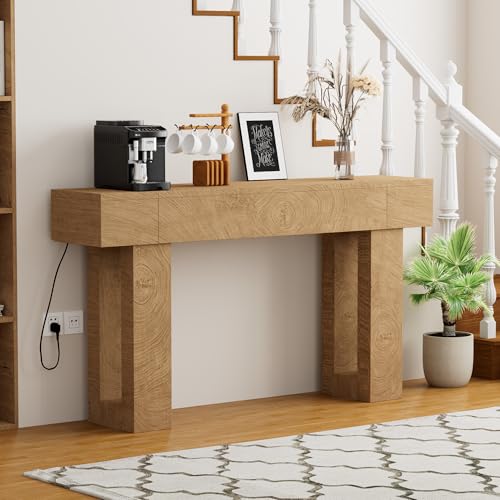 63 Inch Long Console Table, Narrow Rectangular Sofa Table Behind The Couch, Farmhouse Entryway Table for Entrance, Hallway, Living Room (Natural) - color: Natural, style: No Socket