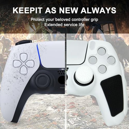 Anti-Slip White PS5 Controller Skin,Soft Thicken Studded Protective Silicone Cover Skin Grips Compatible with PS5/Slim/Pro Controller and 8 PCS Thumb Grips Caps. (White & Black) - color: White & Black
