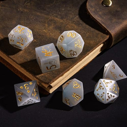 UDIXI Gemstone Dice Set White Cat's Eye Stone DND Dice for Tabletop Games | Natural Stone, Premium Gift Box, DM Gift, for Dungeons and Dragons Role Playing Games - color: White Cat's Eye（cat）