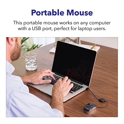 Verbatim Wired Optical Computer Mini USB-A Mouse - Plug & Play Corded Small Travel Mouse with Retractable Cable – Black 98113 - color: BLACK
