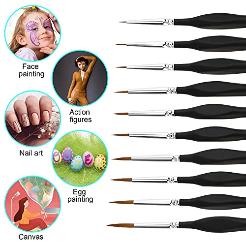 PSISO 10 PCS Miniature Paint Brushes Kit, Fine Detail Painting Brush Micro Professional Tiny Paints Brush Set for Watercolor, Oil, Face, Acrylic, Nail, Line Drawing, Scale Model Painting