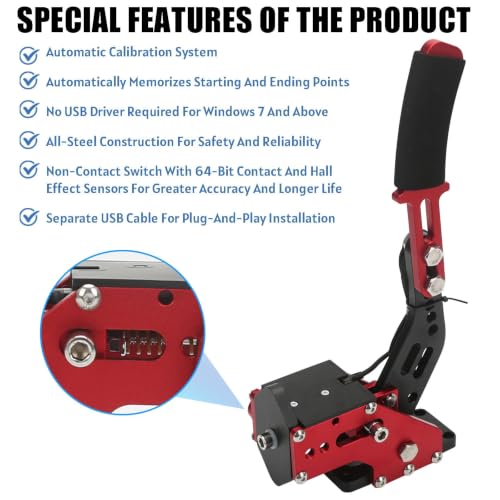 RYLNOK 64bit PC USB Handbrake Upgrade Sim Racing Gamges Handbrake For Logitech G25 G27 G29 G920 T500 T300 2m Nylon Wire Reinforced Spring Red And Clamp Simulate [windows] - color: Red