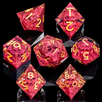 DND Skull Dice Set 7PCS Necromancer Polyhedral Dice for Dungeons Dragons RPG Role Playing Game, Resin Sharp Edged D and D Dice with Gift Box D6 D8 D10 D12 D20 (Red) - color: Red&gold