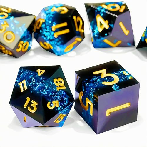Dungeons and Dragons dice Set DND, polyhedral D&D Resin dice Set, Suitable for Role-Playing dice Game RPG Pathfinder DND dice Set - color: Ls-fine Sand Black Orchid