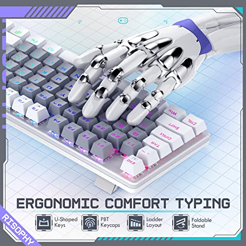 RisoPhy Wireless Mechanical Keyboard, Triple Mode 2.4G/USB-C/Bluetooth Gaming Keyboard, 104 Keys Programmable, Customize RGB Backlit, Red Switch, Bicolor PBT Keycaps, Rechargeable Wired for Laptop PC - color: Grey