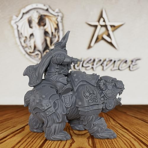AUSPDICE Fantasy Tabletop Miniatures 28mm Scale for TTRPG - AS248 | Unpainted DND Minis Figurine for Dungeon Masters, Humanoid Miniature Game RPG Accessory - Dwarf Warrior & Warbear