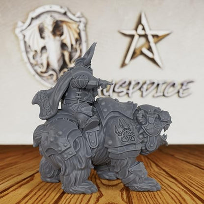 AUSPDICE Fantasy Tabletop Miniatures 28mm Scale for TTRPG - AS248 | Unpainted DND Minis Figurine for Dungeon Masters, Humanoid Miniature Game RPG Accessory - Dwarf Warrior & Warbear