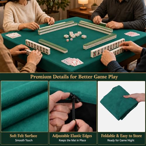 party greeting Game Table Cover for Square Tables Game Tablecover Folding Elastic Contraction Felt Gaming Mat for Card Playing Poker Cards Mahjong Puzzles Board Games (Green 34 x 34 Inch) - color: Green