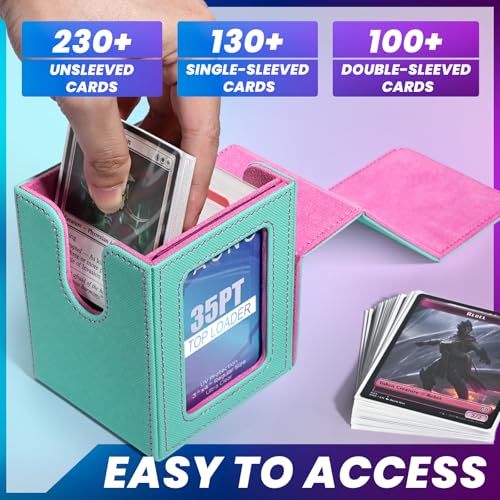UAONO Card Deck Box for MTG Commander, Fits 100 Double-Sleeved Cards | Independent Commander Display, Magnetic Deck Case for Magic the Gathering TCG, 2 Dividers & 1 Top Loader (Turquoise/Pink) - color: A-Turquoise&Pink