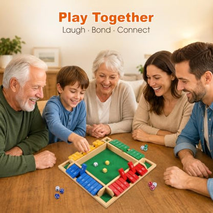 Shut the Box Game, 8.7" Portable Wooden Board Game with Upgraded Mechanics (+, −, +/−, Re-Roll), Math Dice Game for Kids, 2–4 Players, for Classroom, Travel & On-the-Go Play