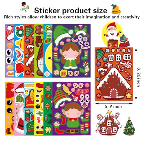 24 Sheets Christmas Make a Face Stickers for Kids Toddlers Xmas Gift Stickers Make Your Own Characters Mix and Match Sticker, Xmas Holiday Sticker Christmas Party Games