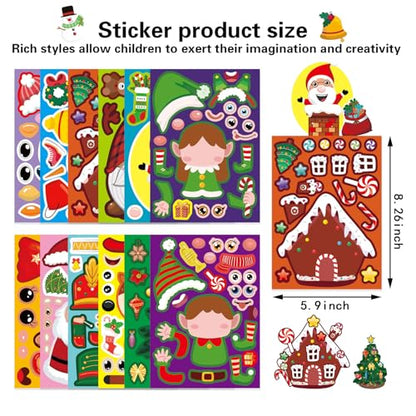 24 Sheets Christmas Make a Face Stickers for Kids Toddlers Xmas Gift Stickers Make Your Own Characters Mix and Match Sticker, Xmas Holiday Sticker Christmas Party Games