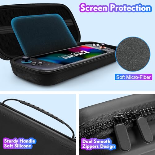 Omivine Carrying Case for Nintendo Switch 2 (2025), Protective Hard Shell Travel Carry Case for Switch 2, Portable Slim Storage Bag hold 12 Game Card with Pocket for Console and Accessories