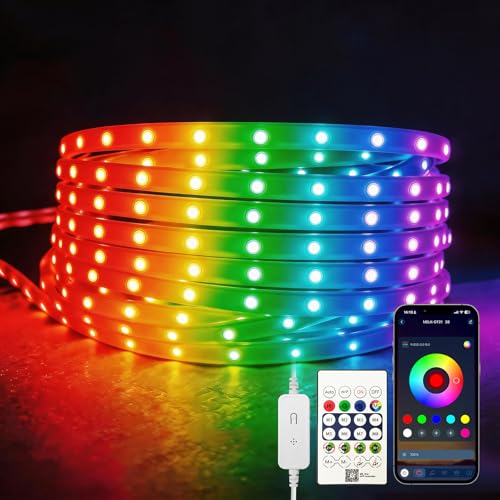 Multi-Color RGB LED Rope Lights 16.4ft 5V USB, Remote & App for Room | Self-adhesive flexible strip, 150+ dynamic effects, TV backlight & room decor, for bedroom/living room/holiday - color: 16.4ft
