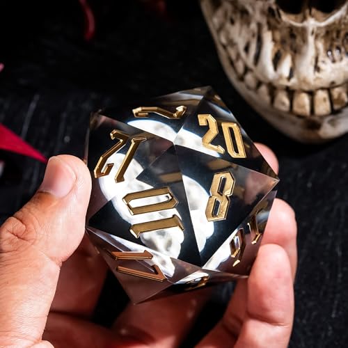Cusdie Large D20 Dice 55mm with Sharp Edges, D&D 20 Sided Dice, Handmade DND Giant D20 for RPG, Table Games(White Skull) - color: White Skull