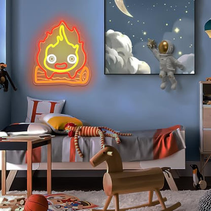Calcifer Neon Signs Anime Led Sign Flame Night Light Neon Lights for Bedroom Magic Fire Light Up Sign Gifts for Cartoon Castle Lovers Fans Teen Kids - color: Red+Yellow+Orange