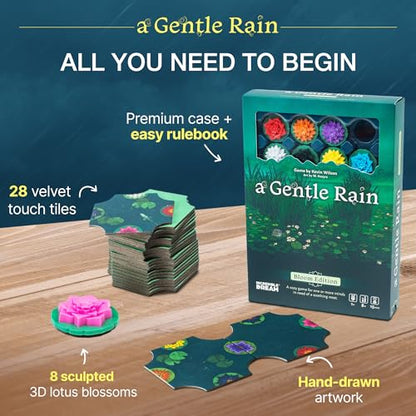 A Gentle Rain – Bloom Edition – Calming Tile-Laying Puzzle Game with 3D Lotus Blossoms – Mindful Solo, 2-Player, or Cooperative Play in 15 Min – Premium Tactile Board Game, Giftable & Family-Friendly