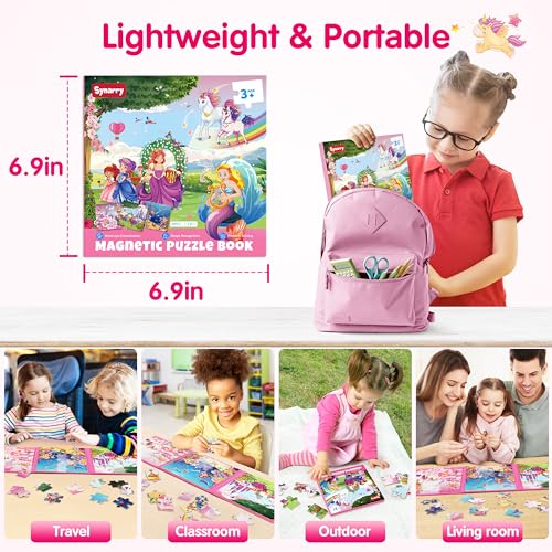 SYNARRY Unicorn Mermaid Princess Magnetic Puzzles for Kids 3-5, Travel Toys | 20-Piece Magnetic Travel Puzzle for Kids Ages 4-6, Car Airplane Road Trip Activities, Quiet Time Toys, Girls Birthday Gifts - style: Princess Mermaid Unicorn