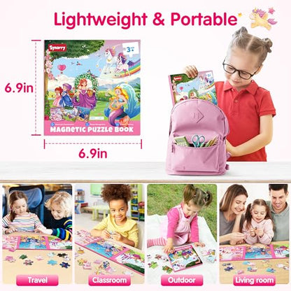 SYNARRY Unicorn Mermaid Princess Magnetic Puzzles for Kids 3-5, Travel Toys | 20-Piece Magnetic Travel Puzzle for Kids Ages 4-6, Car Airplane Road Trip Activities, Quiet Time Toys, Girls Birthday Gifts - style: Princess Mermaid Unicorn