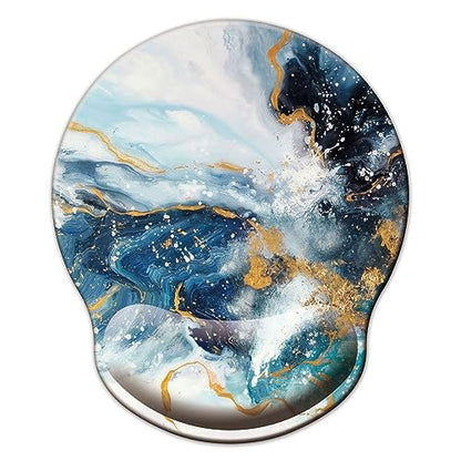 Mouse Pad with Wrist Support, Ergonomic Mouse Pad with Memory Foam Wrist Rest Cushion, Non-Slip Rubber Base Gaming Mice Pad for Home Office Computer Laptop, Green Golden Marble - color: Green golden marble