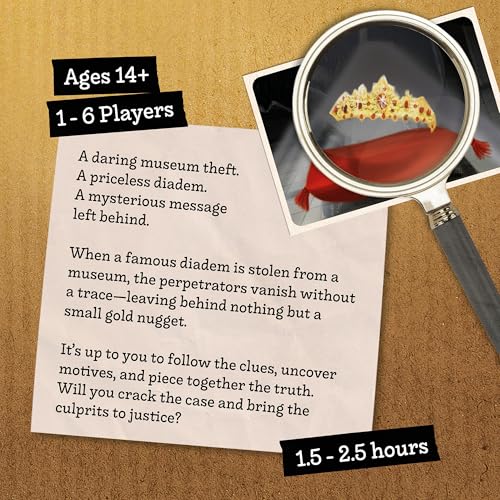 Hidden Games Crime Scene – The Midnight Crown – Murder Mystery Game | A mysterious museum heist. Real evidence, audio & online clues, detective work at home. 1-6 players, age 14+