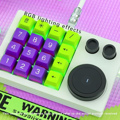 Macro Keypad Programmable Designer,Programmable Keypad with Triple Knob 16 Keys and Screen,One Handed Gaming Keyboard for iOS,Windows (White) - color: White