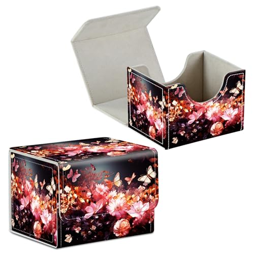 Card Deck Box for Trading Cards Commander Deck Box Card Storage Box with Strong Magnet Magic Premium Gathering Deck Box Cover for TCG CCG Magic Cards,Flowers Butterflys - color: Flowers Butterflys, size: A Card Case