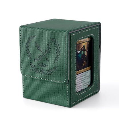 Elf Themed MTG Deck Box with Commander Display (Green and Grey) | Holds 120 Single/100 Double-Sleeved Cards, Fit MTG/PTCG/OPTCG Cards, Strong Magnet, PU Leather, With 2 Dividers & 1 Toploader - color: Elf