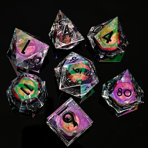 Electroplated Resin Dice Set, Resin Edge Sharp for Dungeons & Dragons RPG, MTG Board Games with Gift Box(Electroplating Red Longan) - color: Electroplating Red Longan
