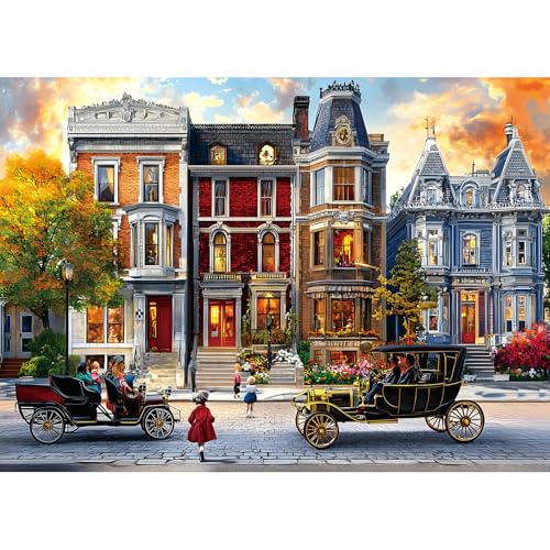 Puzzles for Adults 1000 Pieces Vintage City, Jigsaw Puzzle for Street Jigsaw Victorian Houses, Ideal Gift for Family, Friends & Puzzle Lovers 27.56" x 19.68" - color: Retro Street View, size: 27.56" X 19.68"